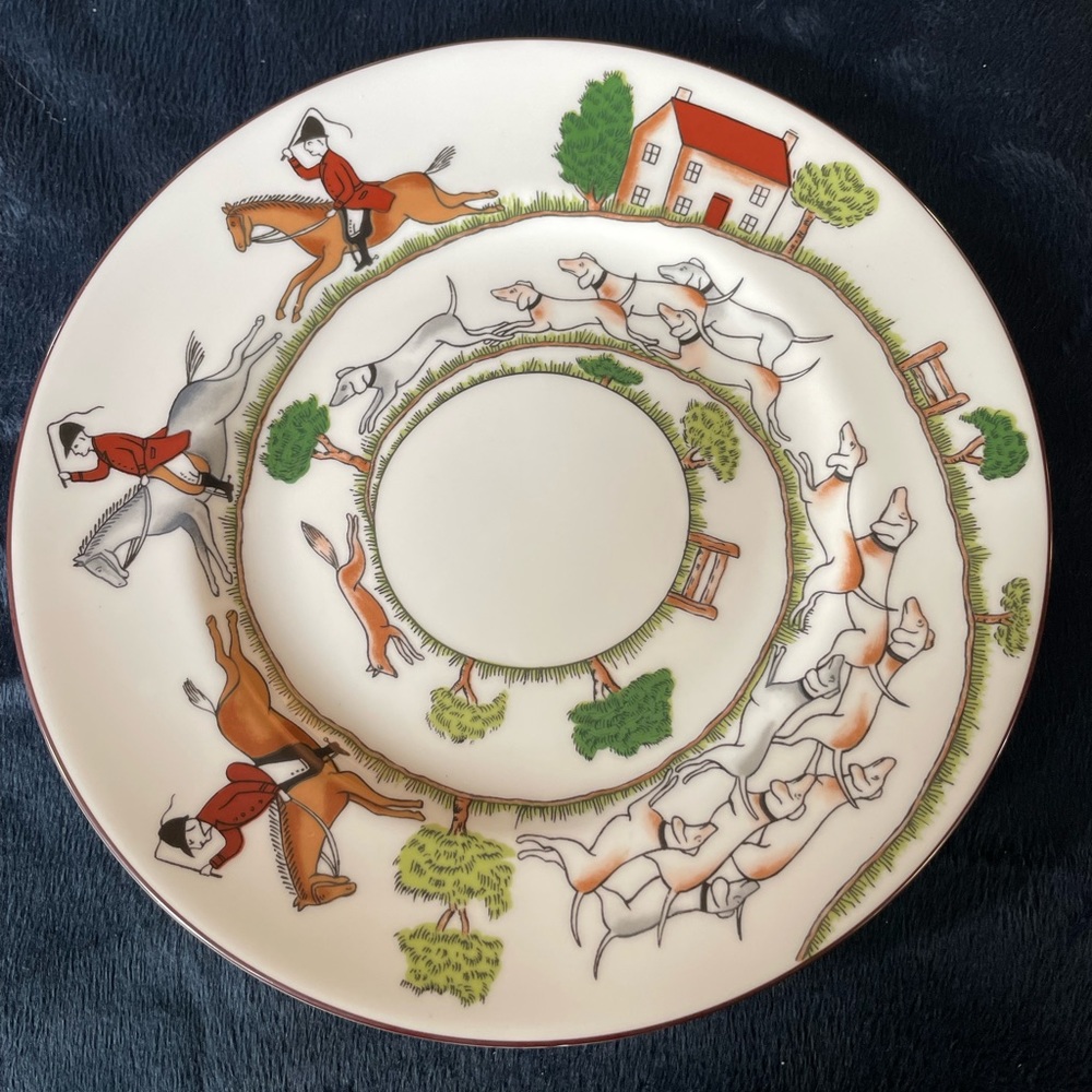 Crown Staffordshire bone China Hunting Scene, salad plate 7”.